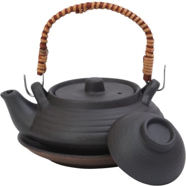 画像1: マルヨシ陶器 土瓶むしセット 平形いぶし M2219[ 4512044222196 ] (1)