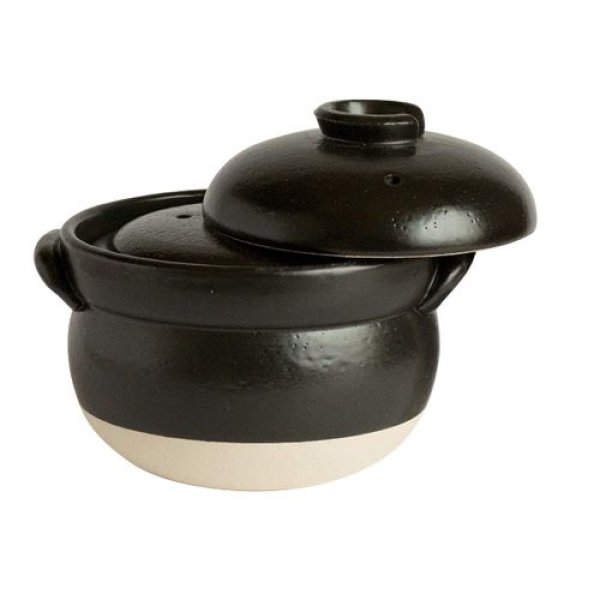 画像1: 佐治陶器 ご飯鍋 黒 19.5cm 萬古焼 絶品 ごはん鍋 (中蓋付) 3合 30-1 4512060300014 ] (1)