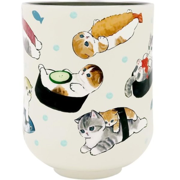 画像1: mofusand (もふさんど) 真空二重 ゆのみ 300ml 【 おすし/総柄 】 53-2172 (1)