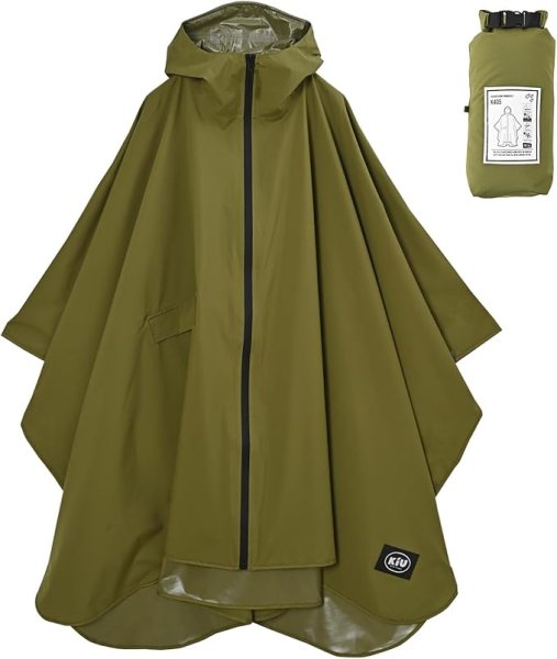 画像1: KiU キウ レインポンチョ 2ND KiU RAIN PONCHO - 2ND 防水 撥水 はっ水 耐水 雨対策 大雨 台風 梅雨 防災 レインコート ポンチョ 雨具 雨ガッパ 雨合羽 収納袋 ポケット おしゃれ かわいい 通勤 通学 自転車 アウトドア フェス ユニセックス メンズ レディース 男女兼用 カーキ K405-906 4537988332794 ] (1)