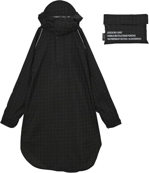 画像1: [キウ] ビジブルバイシクルレインポンチョ VISIBLE BICYCLE RAIN PONCHO 防水 撥水 はっ水 耐水 雨対策 台風 梅雨 防災 レインコート スリーブポンチョ アノラック 雨具 袖付き 収納袋 ポケット おしゃれ かっこいい 通勤 通学 自転車 アウトドア フェス リフレクター 反射 ユニセックス メンズ レディース 男女兼用 グリッドブラック K407-235 4537988339083 ] (1)