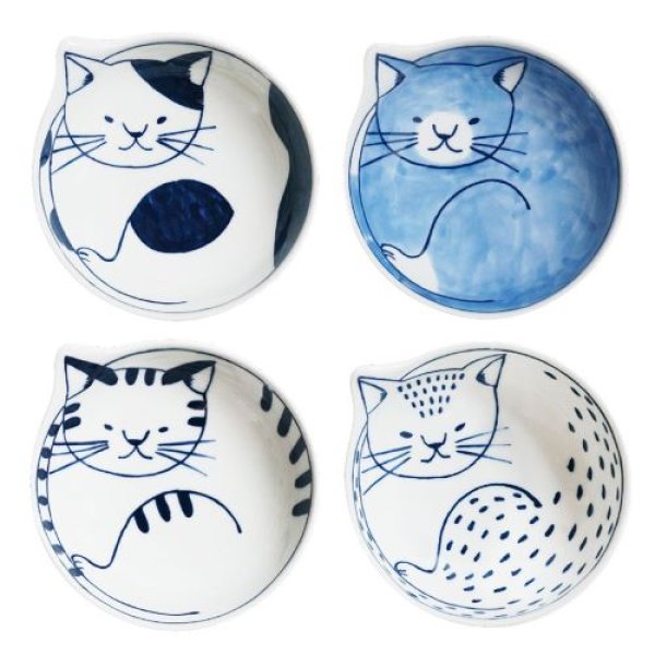 画像1: 波佐見焼 coneco 猫柄 鉢 ボウル 皿 4個 食器セット プレゼント 猫 ネコ グッズ 雑貨 電子レンジ 食洗機対応 和食器 日本製 303323B652[ 4539124506243 ] (1)
