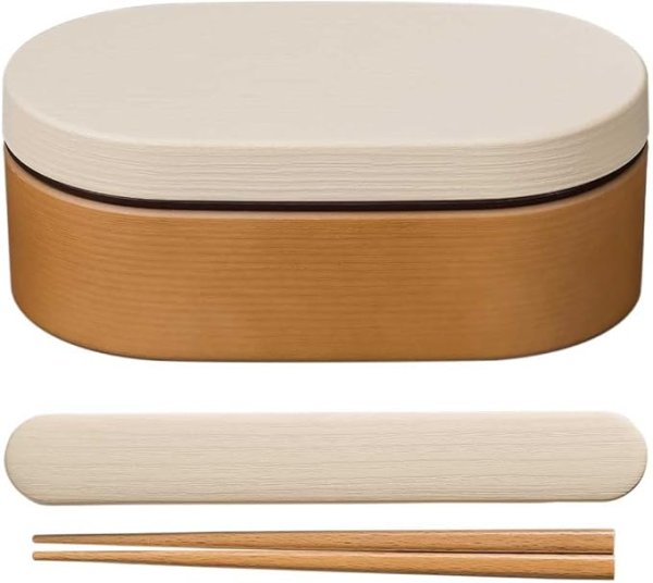 画像1: 正和 Showa 弁当箱 お米がくっつきにくい 木目 樹脂 小判弁当 セット 箸・箸箱付き ホワイト クリーンコート 電子レンジ・食洗器対応 600ml 男性 女性 日本製 4979544S 4539529431935 ] (1)