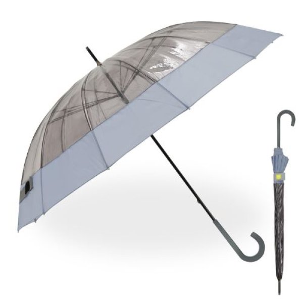 画像1: 小川(Ogawa) レディース雨傘 長傘 ビニール傘 12本骨 60cm ゼロアンド ブルーグレー ナノはっ水 手開き式 切り継ぎ 安全カバー 52341 4547128523418 ] (1)