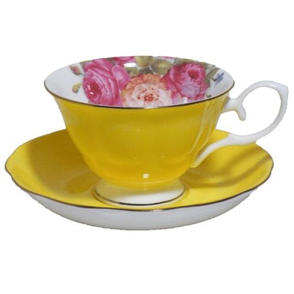 画像1: ロイヤルアーデン コーヒー ティー カップ ソーサー セット 陶器 電子レンジ対応 ボーンチャイナ 250ml 花柄 薔薇 イエロー 37142 4560136881653 ] (1)