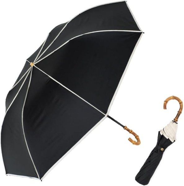 画像1: [VITAFELICE] ヴィータフェリーチェ 2段折りショート傘（晴雨兼用/親骨55cm） レディース pru-30176z (フルパイピングブラック) 4570138712954 ] (1)