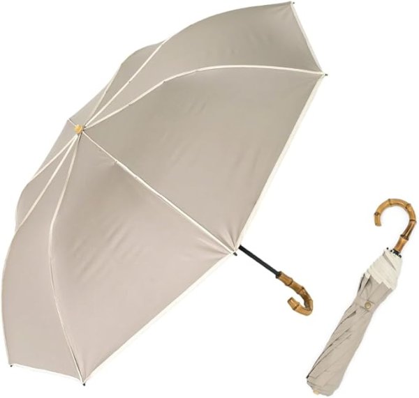 画像1: [VITAFELICE] ヴィータフェリーチェ 2段折りショート傘（晴雨兼用/親骨55cm） レディース pru-30176z (フルパイピンググレージュ) 4570138712961 ] (1)