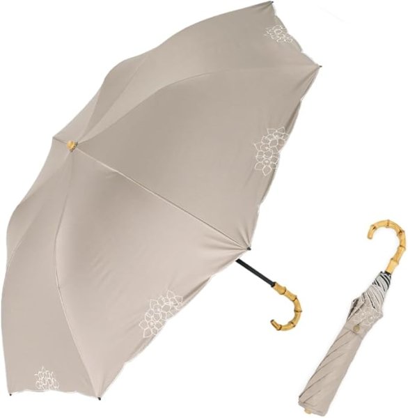 画像1: [VITAFELICE] ヴィータフェリーチェ 2段折りショート傘（晴雨兼用/親骨55cm） レディース pru-30176z (刺繍グレージュ) 4570138712992 ] (1)