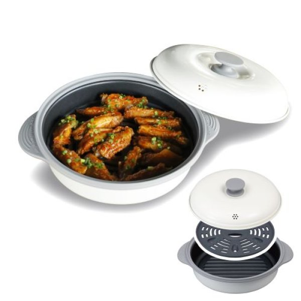 画像1: シービージャパン 電子レンジ調理器具 電子レンジで焼き目が付けられる [ 炒める 茹でる 焼く 煮る 蒸す 炊く がこれ1つ ] 食器洗浄機対応 レシピ付き レンジグリル 深型蒸し皿付き copan 4573306873556 ] (1)