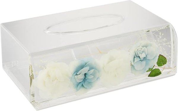 画像1: パシフィックGLD ティッシュBOXケース アクリル水中花 ホワイト&ブルー W24.5×D15×H8.5cm 58801[ 4580135313788 ] (1)