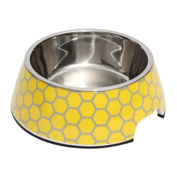 画像1: 【特売品】ルークラン(ROOKCRAN) 犬用食器 ループ スタイリーボウル M ハニカムイエロー 小型犬 中型犬 大型犬 早食い防止 ペット おしゃれ かわいい ボウル ご飯 水飲み インテリア 340630 4582719340630 ] (1)