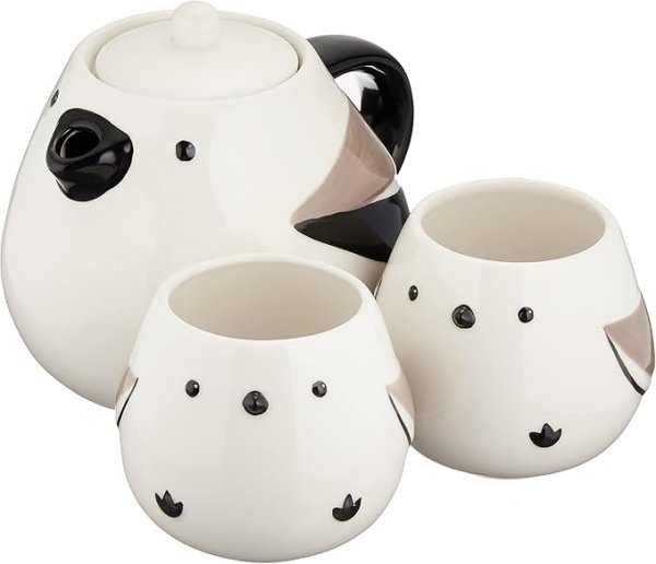 画像1: サンアート かわいい食器 ティーポット & ティーカップ セット シマエナガ親子 600ml・180ml SAN3292 4942423255727 ] (1)