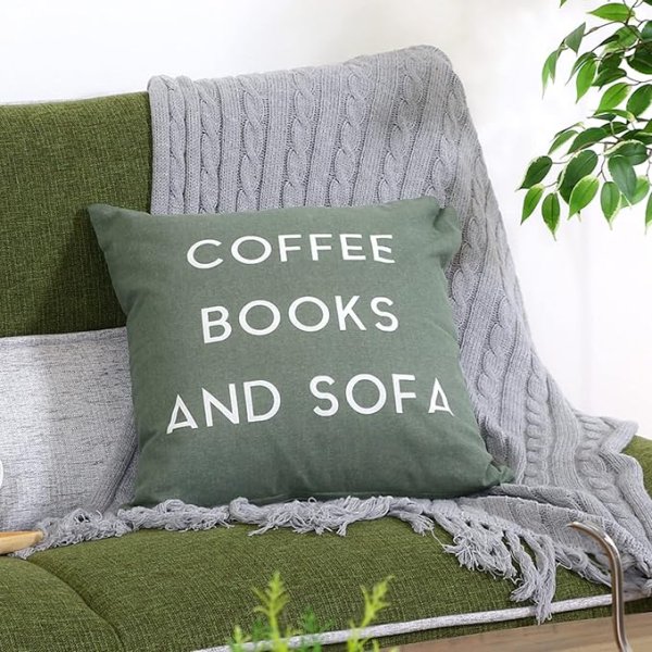 画像1: 【6個セット】不二貿易 クッションカバー 45×45 グリーン 綿100％ ロゴ 英字 プリント COFFEE 63861 4953980638618 ] (1)