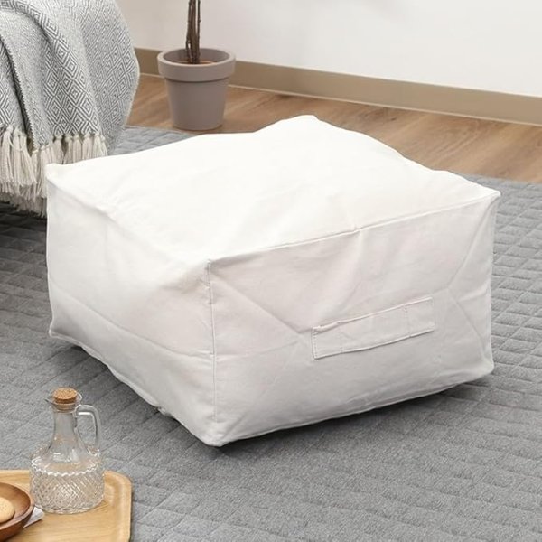 画像1: 不二貿易(Fujiboeki) 布団収納袋 クッションになる 収納ケース 幅50×奥行50×高さ28cm アイボリー スクエア シュシュ Mサイズ 【シングル掛け布団 1枚】 65090 4953980650900 ] (1)