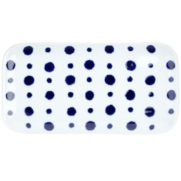 画像1: 波佐見焼 indigo aidama 長角皿 藍染水玉 32568 4965451325682 ] (1)
