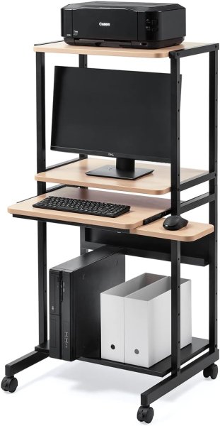 画像1: ・サンワダイレクト パソコンデスク コンパクト 60cm幅 耐荷重85kg キーボードスライダー マウステーブル キャスター付き 木目調 100-RAC015 (1)