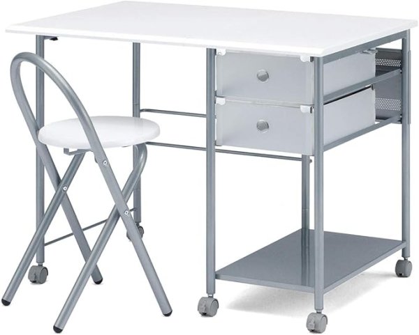 画像1: ・サンワダイレクト 折りたたみデスク & チェア 幅90×奥行58cm キャスター付 総耐荷重50kg 組立簡単 ホワイト 100-DESK028W (1)