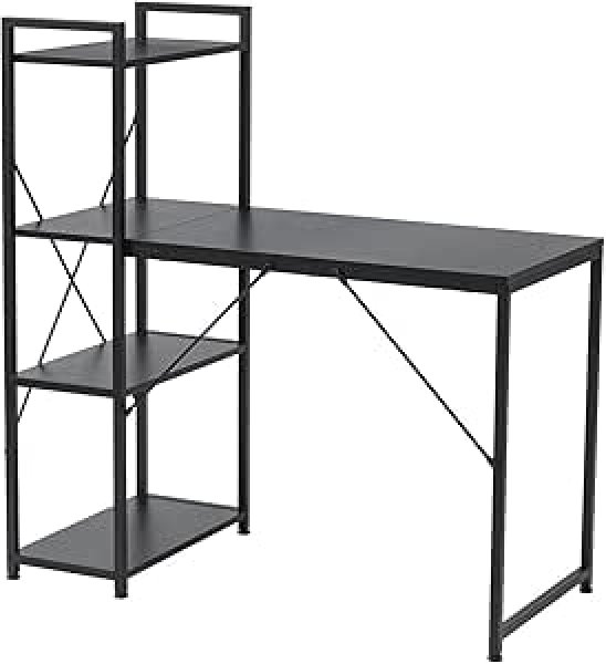 画像1: ・サンワダイレクト パソコンデスク ラック付き 幅107.7×奥行52cm 収納付きデスク システムデスク ブラック 100-DESKH079BK (1)