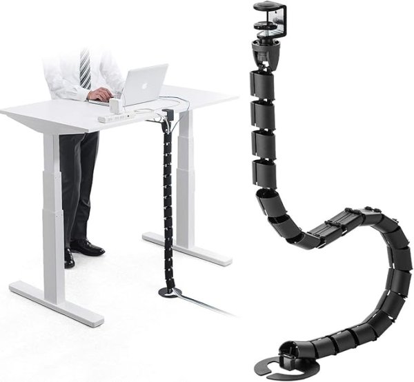 画像1: ・サンワダイレクト 昇降デスク用 ケーブルカバー クランプ式 137cm 配線カバー ケーブルガイド ブラック 200-CA039 (1)