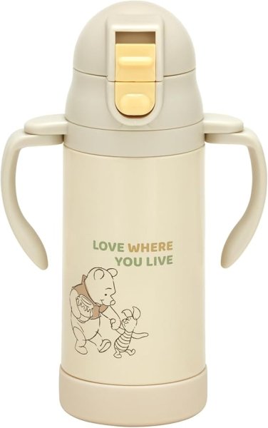 画像1: スケーター(Skater) 2WAY 両手ハンドル ストロー付き ステンレス 水筒 350ml ベビーマグ ディズニー くまのプーさん プー＆ピグレット STWM3N-A 4973307705991 ] (1)