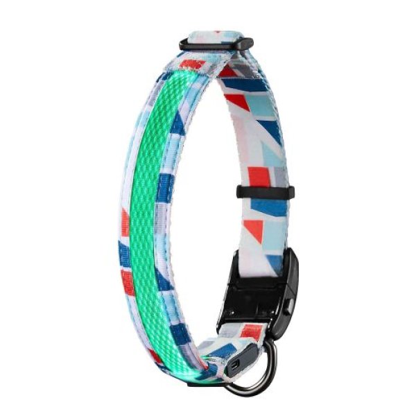 画像1: 【特売品】ルークラン(ROOKCRAN) 犬用首輪 ドッグネス LED首輪 L モザイクブルー 小型犬 中型犬 大型犬 ペット用 おしゃれ 安全 019107 843775119702 ] (1)