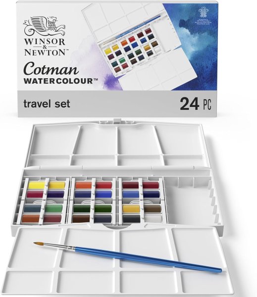 画像1: Winsor & Newton ウィンザー&ニュートン コットマン ウォーターカラーハーフパン２４色トラベルセット (1)